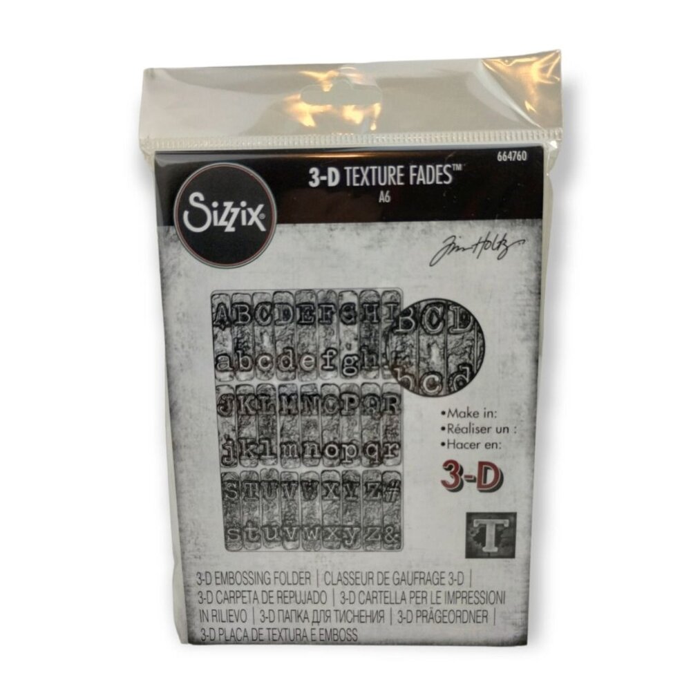 Sizzix Typewriter 3D Texture Fades Embossing Folder 664760 Designer Tim Holtz